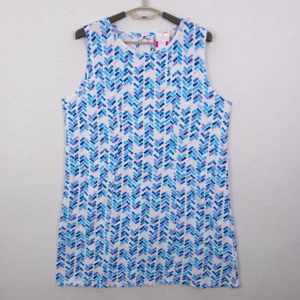 Fresh Produce Maritime Mosaic Marissa Tank Top Dress Womens 1X White Blue NEW